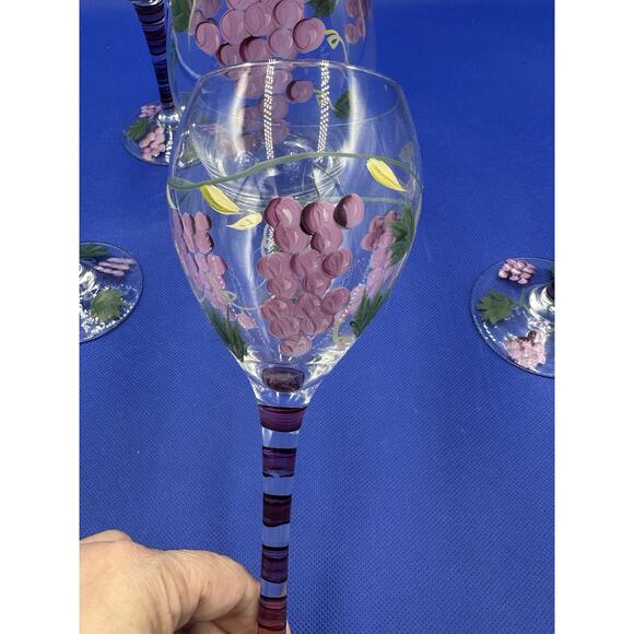 Hand Painted Wine Decanter & Wine Glass Set by Home Essentials & Beyond Grape - Picture 4 of 16